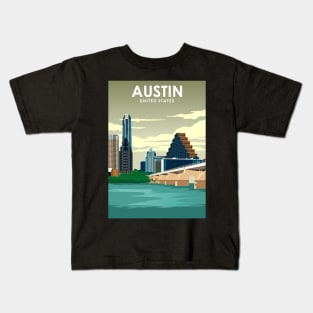 Austin Texas United States Vintage Minimal Retro Travel Poster Kids T-Shirt